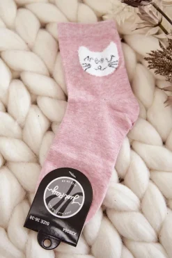 Best Damskie Skarpety Bawełniane Z Kotem Różowe Skarpetki|Skarpetki