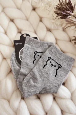 Clearance Damskie Skarpety Bawełniane Z Misiem Szare Skarpetki|Skarpetki