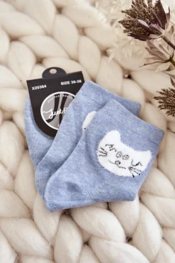Skarpetki|Skarpetki>Just Play Damskie Skarpety Bawełniane Z Kotem Niebieskie