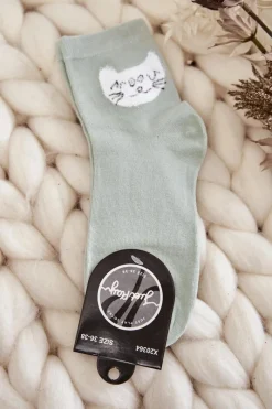 Best Just Play Damskie Skarpety Bawełniane Z Kotem Zielone