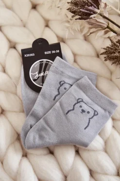 Clearance Damskie Skarpety Bawełniane Z Misiem Szare Skarpetki|Skarpetki