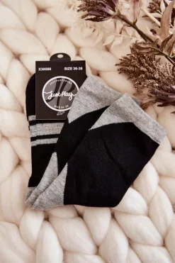 Skarpetki|Skarpetki>Just Play Damskie Skarpety Dwukolorowe Z Paskami Czarno-Szare