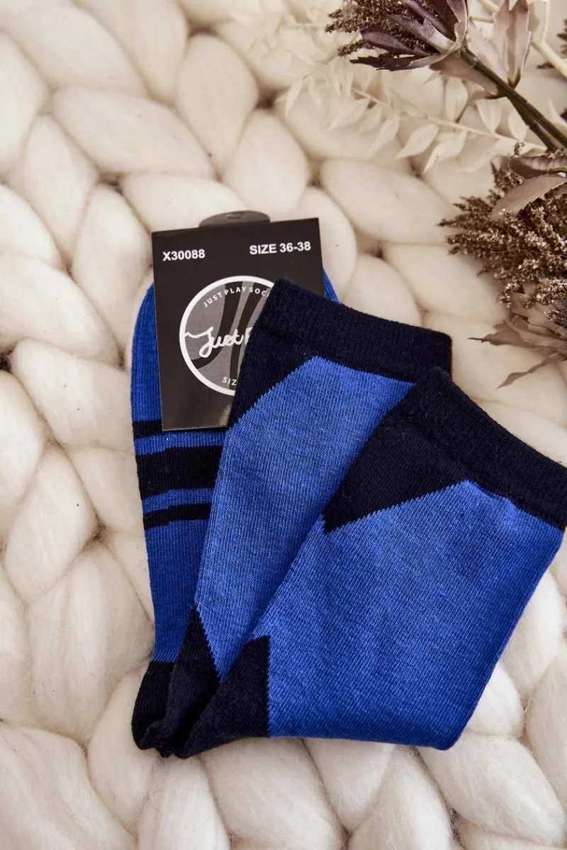 Best Damskie Skarpety Dwukolorowe Z Paskami Niebiesko-Czarne Skarpetki|Skarpetki
