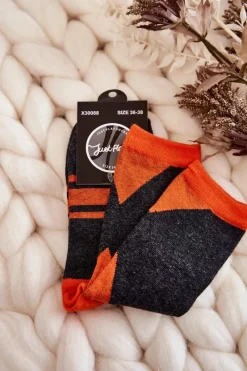 Discount Just Play Damskie Skarpety Dwukolorowe Z Paskami Grafitowo-Pomarańczowe