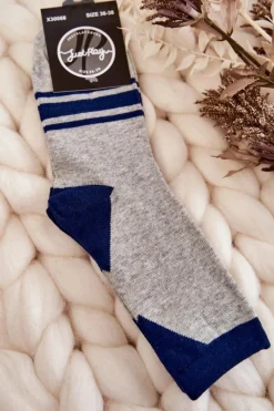 Sale Just Play Damskie Skarpety Dwukolorowe Z Paskami Szaro-Granatowe