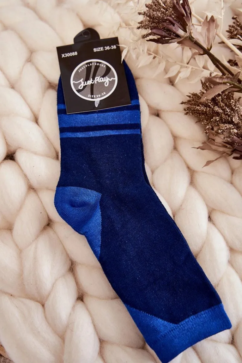 Skarpetki|Skarpetki>Just Play Damskie Skarpety Dwukolorowe Z Paskami Granatowo-Niebieskie
