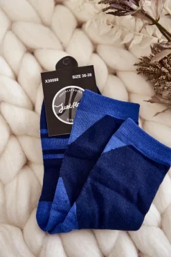 Skarpetki|Skarpetki>Just Play Damskie Skarpety Dwukolorowe Z Paskami Granatowo-Niebieskie