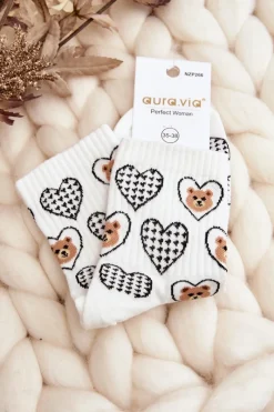 Clearance Damskie Skarpety W Misie I Serca Białe Skarpetki|Skarpetki
