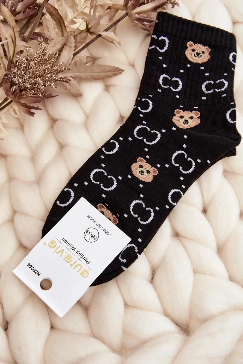 Online Damskie Skarpety W Misie Czarne Skarpetki|Skarpetki