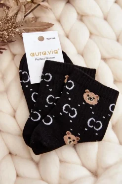 Online Damskie Skarpety W Misie Czarne Skarpetki|Skarpetki