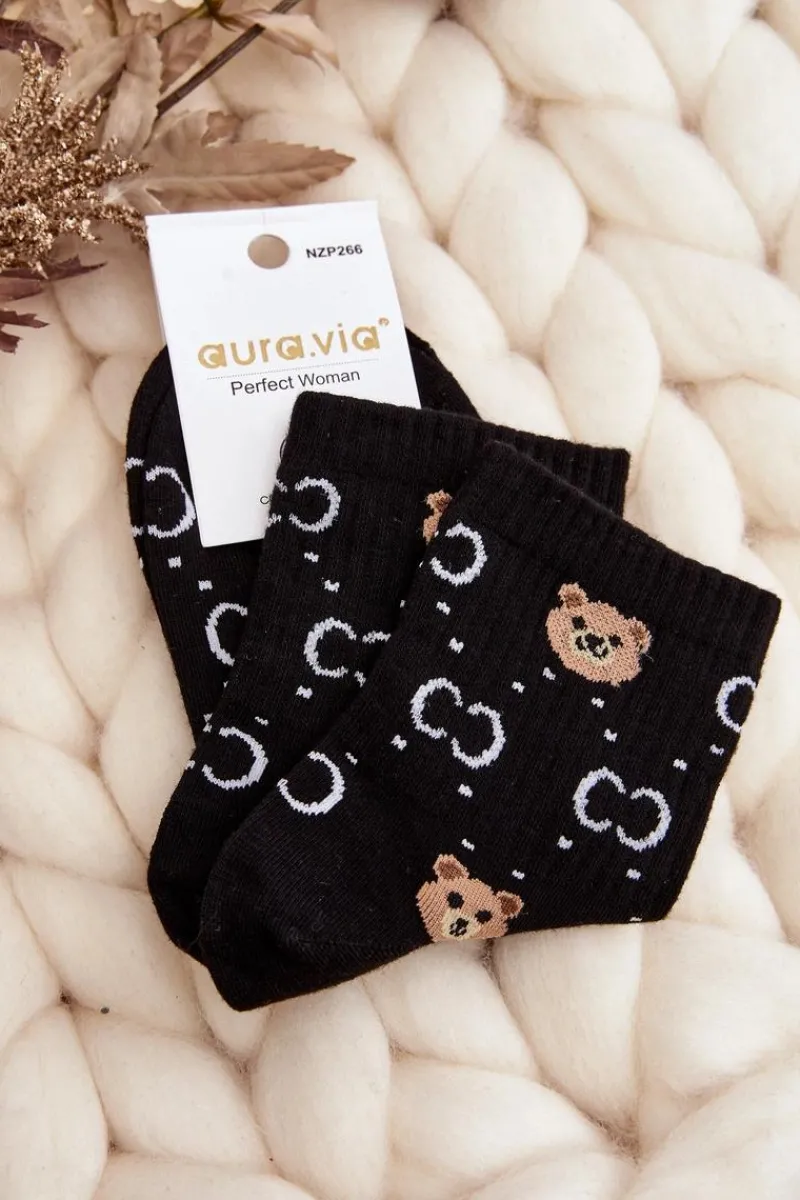 Online Damskie Skarpety W Misie Czarne Skarpetki|Skarpetki