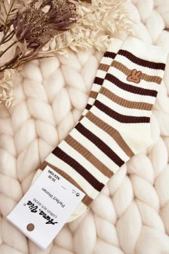 Clearance Damskie Skarpety W Paski Z Króliczkiem Kremowo-Brązowe Skarpetki|Skarpetki