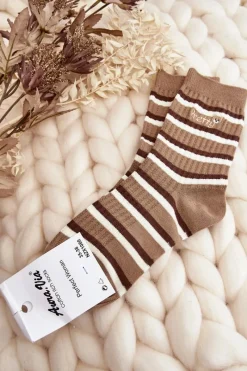 Sale Aura.via Damskie Skarpety W Paski Z Misiem Brązowe