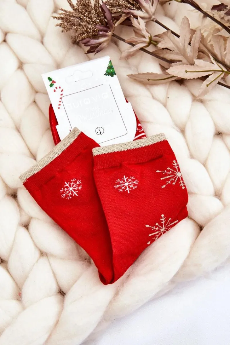 Discount Damskie Skarpety W Świąteczne Wzory Śnieżynki Czerwone Skarpetki|Skarpetki