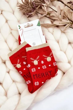 Best Aura.via Damskie Skarpety W Świąteczne Wzory Merry Christmas Czerwone