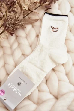 Outlet Aura.via Damskie Skarpety Wzorzyste Z Napisem I Misiem Białe