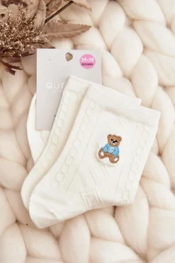 Skarpetki|Skarpetki>Aura.via Damskie Skarpety Wzorzyste Z Misiem Białe