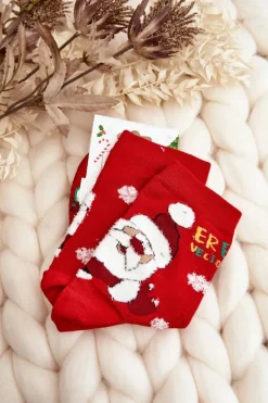 Skarpetki|Skarpetki>Aura.via Damskie Skarpety Z Mikołajem Czerwone