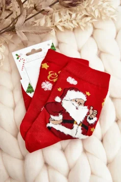 Outlet Damskie Skarpety Z Mikołajem Czerwone Skarpetki|Skarpetki