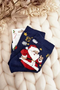 Discount Damskie Skarpety Z Mikołajem Granatowe Skarpetki|Skarpetki