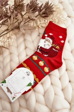 Sale Aura.via Damskie Skarpety Z Mikołajem Czerwone - Wzór 2