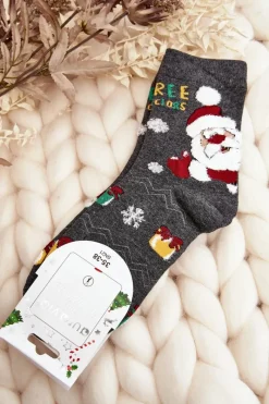 Skarpetki|Skarpetki>Aura.via Damskie Skarpety Z Mikołajem Szare