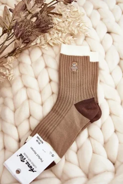 Outlet Damskie Skarpety Z Misiem - Jasny Brąz Skarpetki|Skarpetki