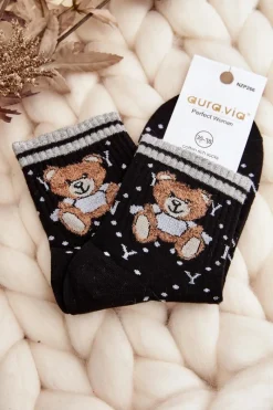Skarpetki|Skarpetki>Aura.via Damskie Skarpety Z Misiem Czarne