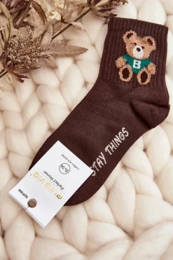 Skarpetki|Skarpetki>Aura.via Damskie Skarpety Z Misiem Brązowe