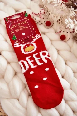 Skarpetki|Skarpetki>Aura.via Damskie Skarpety Ze Świątecznym Wzorem W Renifera Czerwone