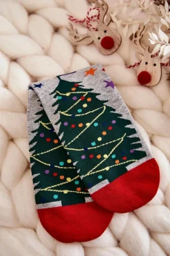 Skarpetki|Skarpetki>Aura.via Damskie Skarpety Ze Świątecznym Wzorem W Choinkę Szare