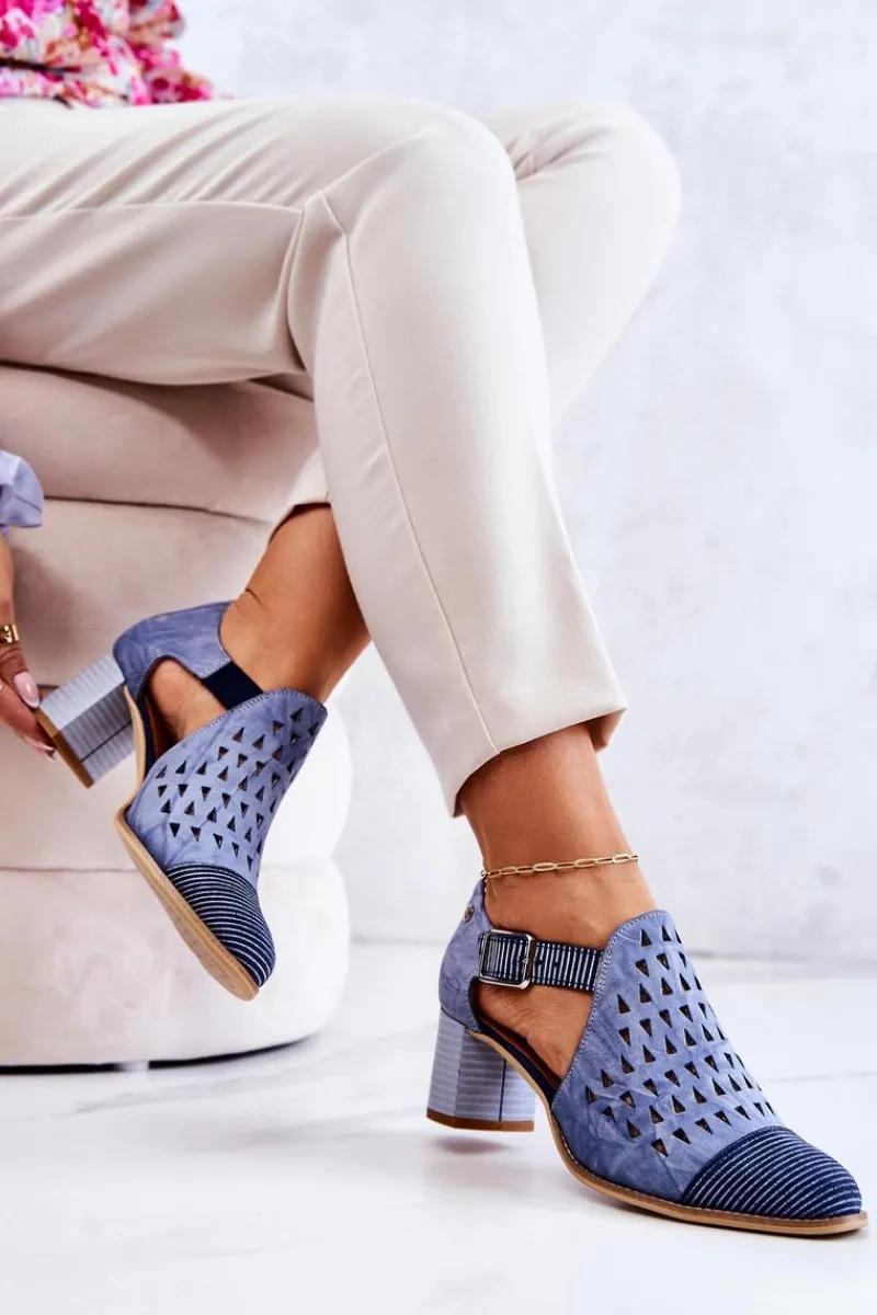 Botki Wiosenne|Botki Maciejka>Maciejka Damskie Skórzane Ażurowe Botki 04962-06 Niebieskie