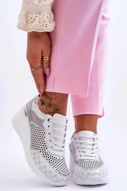 Online Damskie Skórzane Ażurowe Buty Sportowe Białe Virginia Damskie Sneakersy Damskie