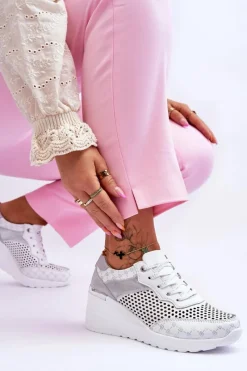 Online Damskie Skórzane Ażurowe Buty Sportowe Białe Virginia Damskie Sneakersy Damskie