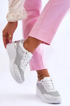 Online Damskie Skórzane Ażurowe Buty Sportowe Białe Virginia Damskie Sneakersy Damskie