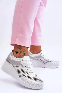 Online Damskie Skórzane Ażurowe Buty Sportowe Białe Virginia Damskie Sneakersy Damskie