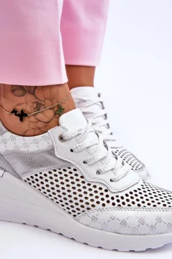 Online Damskie Skórzane Ażurowe Buty Sportowe Białe Virginia Damskie Sneakersy Damskie