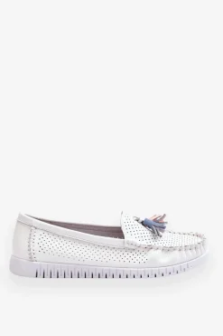 Damskie Skórzane Ażurowe Mokasyny Białe Lanzarot Damskie Loafersy Damskie|Mokasyny Damskie Skórzane