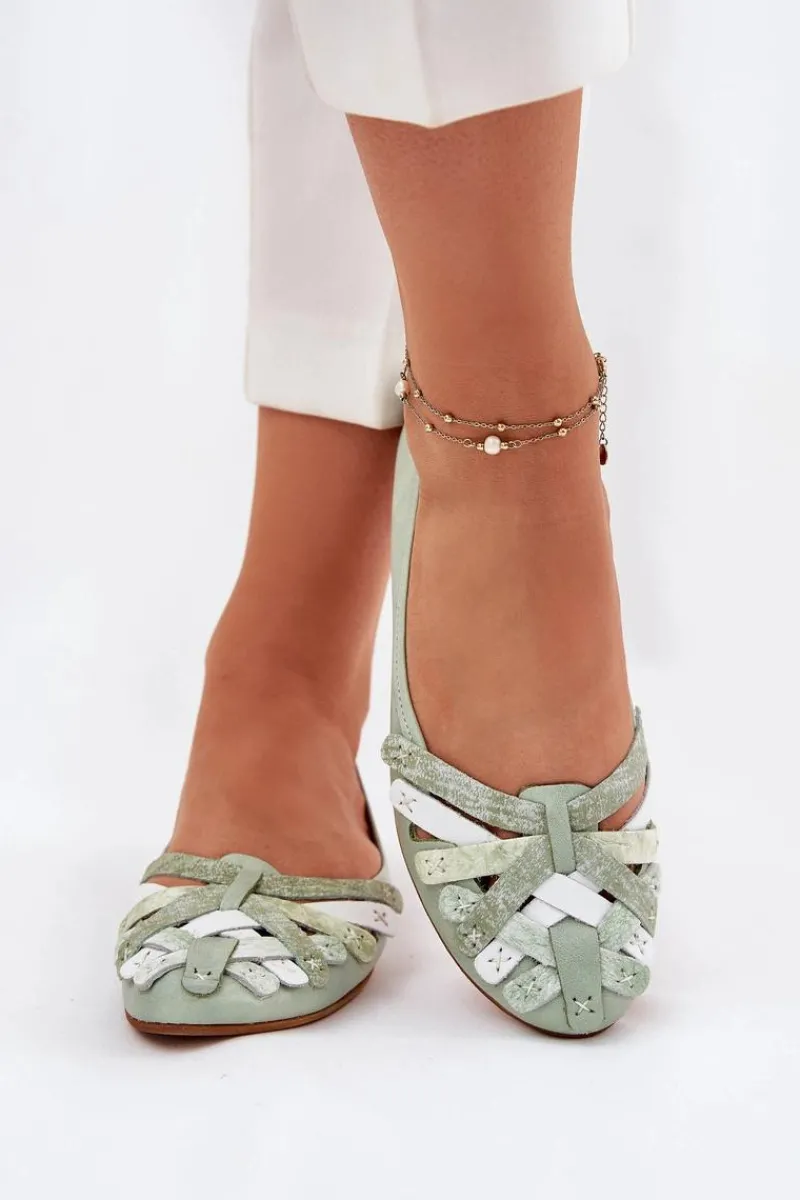 Baleriny Skórzane|Baleriny Klasyczne>Maciejka Damskie Skórzane Baleriny 01358-50 Miętowe