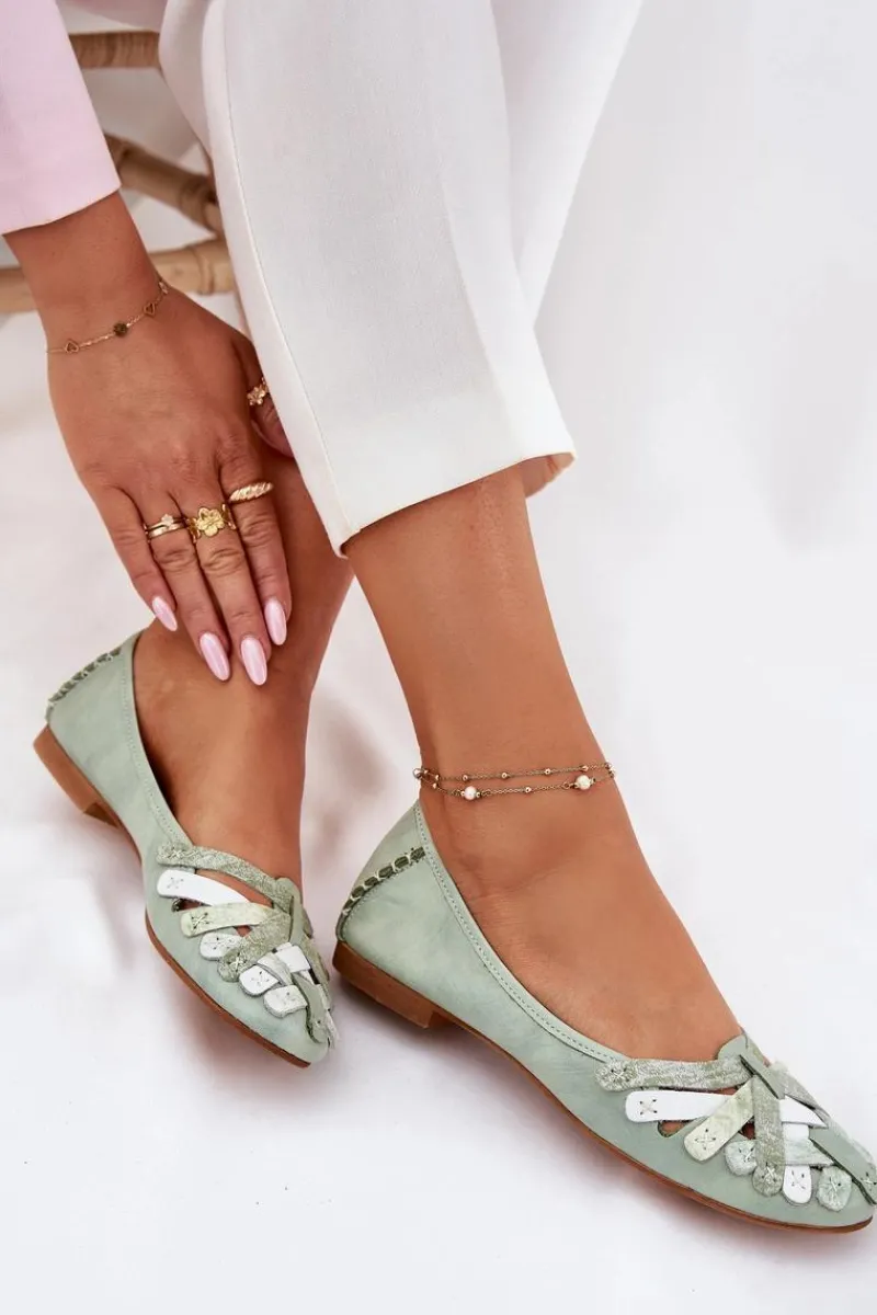 Baleriny Skórzane|Baleriny Klasyczne>Maciejka Damskie Skórzane Baleriny 01358-50 Miętowe