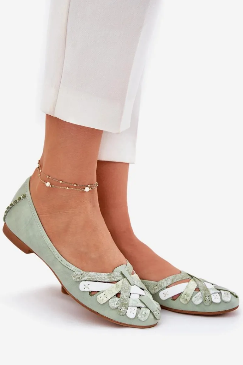 Baleriny Skórzane|Baleriny Klasyczne>Maciejka Damskie Skórzane Baleriny 01358-50 Miętowe