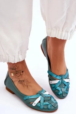 Best Maciejka Damskie Skórzane Baleriny 01358-36 Turkusowe