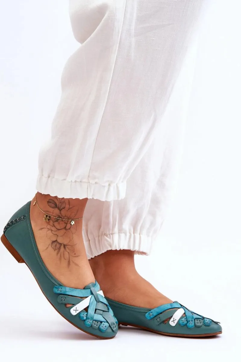 Best Maciejka Damskie Skórzane Baleriny 01358-36 Turkusowe