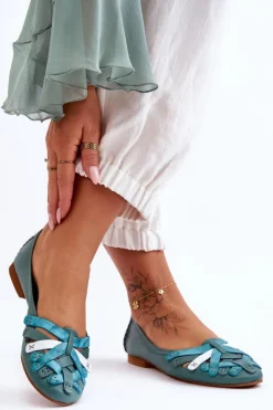 Best Maciejka Damskie Skórzane Baleriny 01358-36 Turkusowe