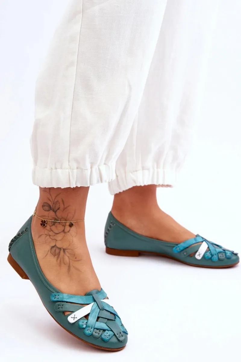 Best Maciejka Damskie Skórzane Baleriny 01358-36 Turkusowe