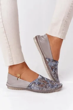 Sale Damskie Skórzane Baleriny 01930-86 Popielate Damskie Baleriny Skórzane|Baleriny Klasyczne