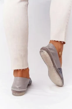 Sale Damskie Skórzane Baleriny 01930-86 Popielate Damskie Baleriny Skórzane|Baleriny Klasyczne