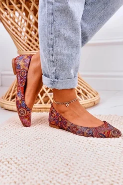 Baleriny Skórzane|Baleriny Klasyczne>Maciejka Damskie Skórzane Baleriny Czerwone W Kwiaty 04100-38