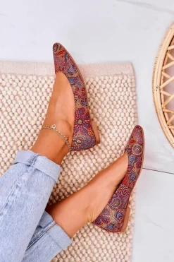 Baleriny Skórzane|Baleriny Klasyczne></noscript>Maciejka Damskie Skórzane Baleriny Czerwone W Kwiaty 04100-38