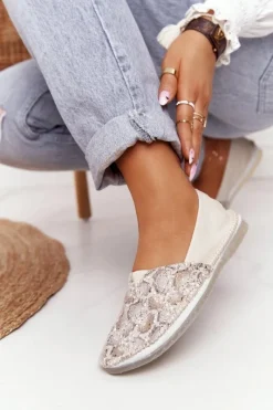 Sale Damskie Skórzane Baleriny Beżowo-Złote 01930-81 Damskie Baleriny Skórzane|Baleriny Klasyczne